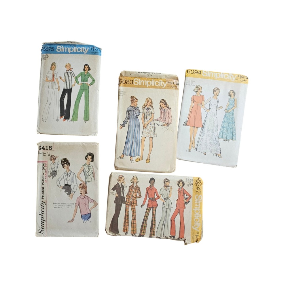 Lot‎ of 5 Vintage 1970s Simplicity Women's Clothing Sewing Patterns Size 12" 14"